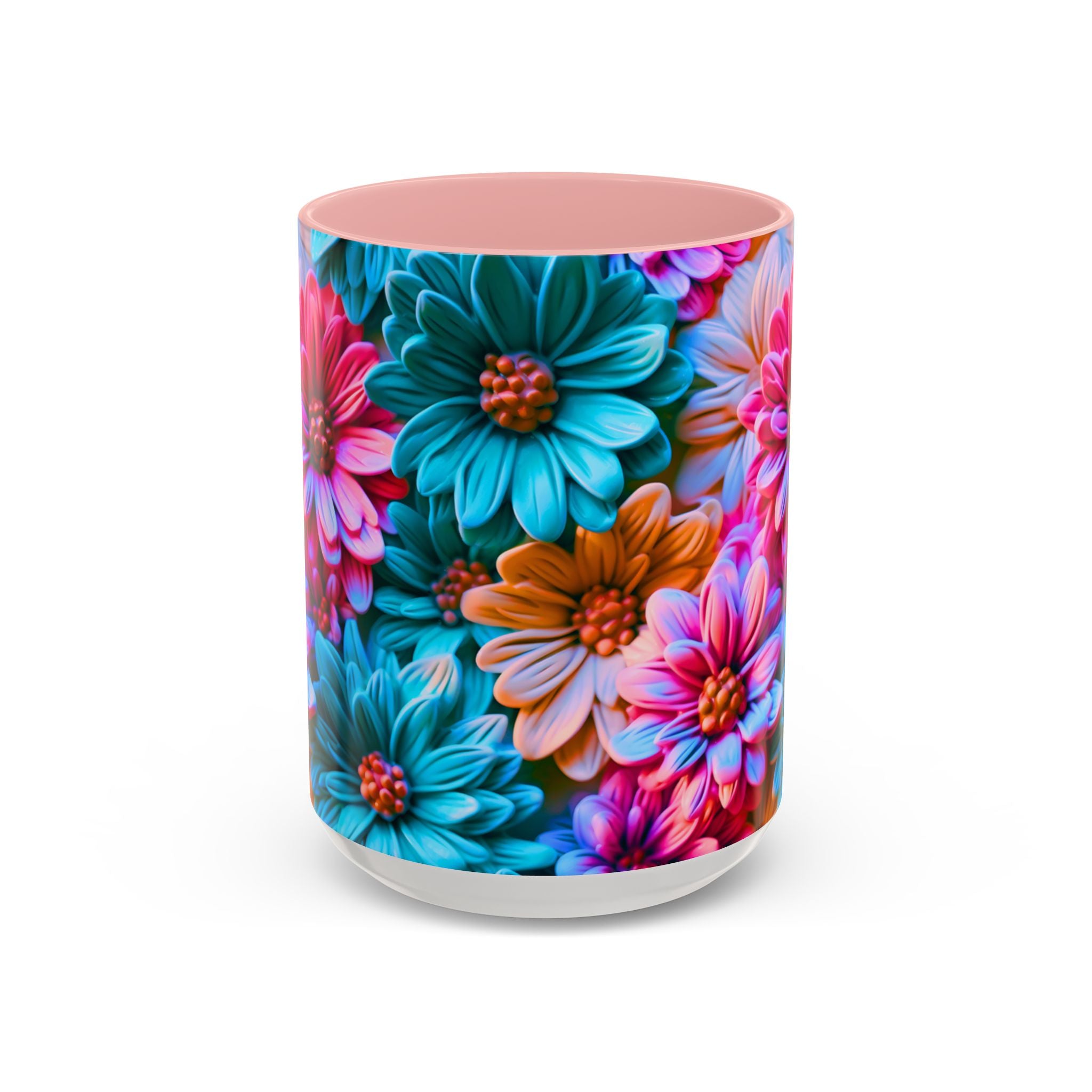 Vibrant Dahlia Floral Accent Mug | 11oz 15oz Ceramic Coffee Mug
