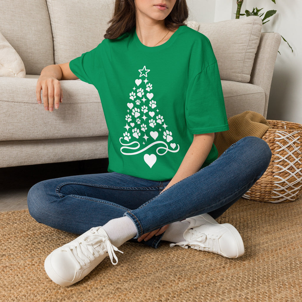 Paw Paw Print Christmas Tree T-Shirt | Dog Lover Holiday Tee