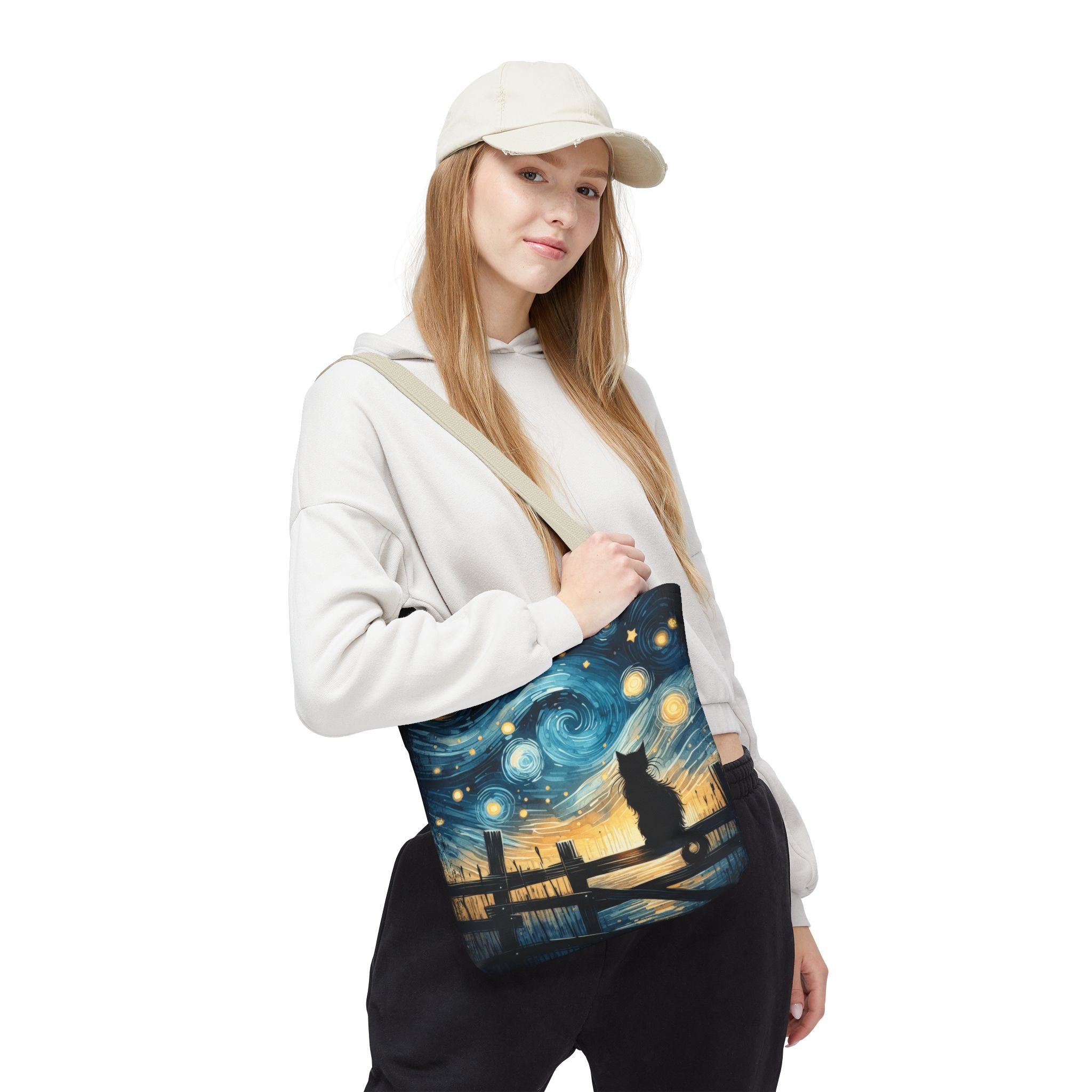 Starry Night Cat Tote | Van Gogh Inspired Swirling Sky Bag