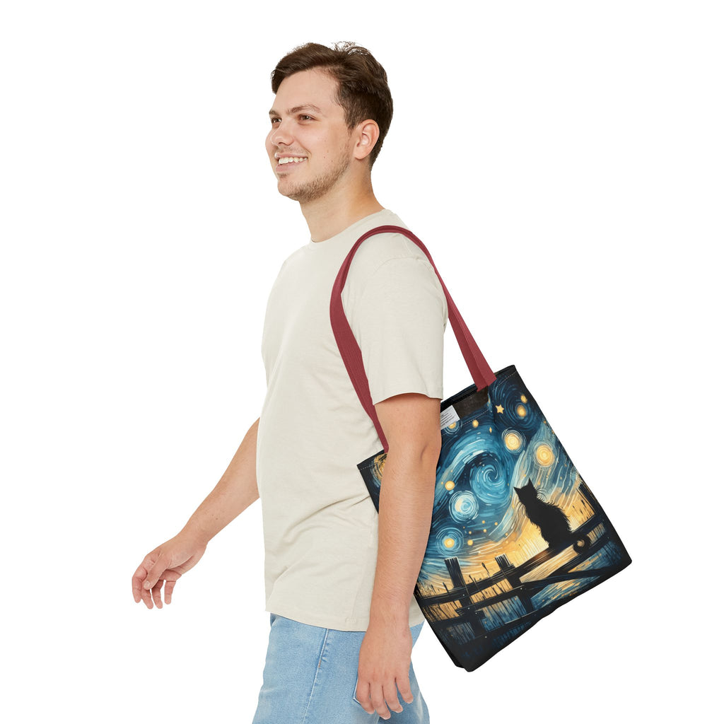 Starry Night Cat Tote | Van Gogh Inspired Swirling Sky Bag
