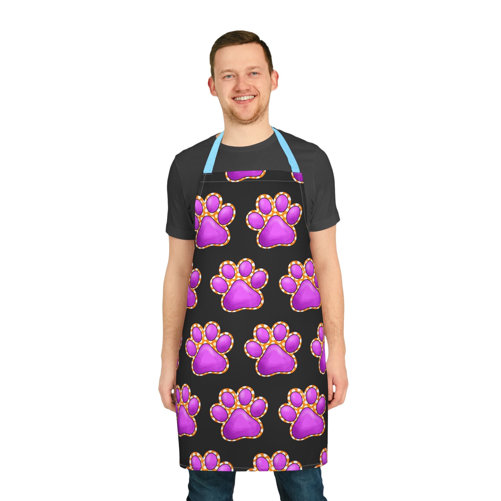 Purple Paw Print Apron | Pet Lover Kitchen Apron, Colorful Paw Pattern