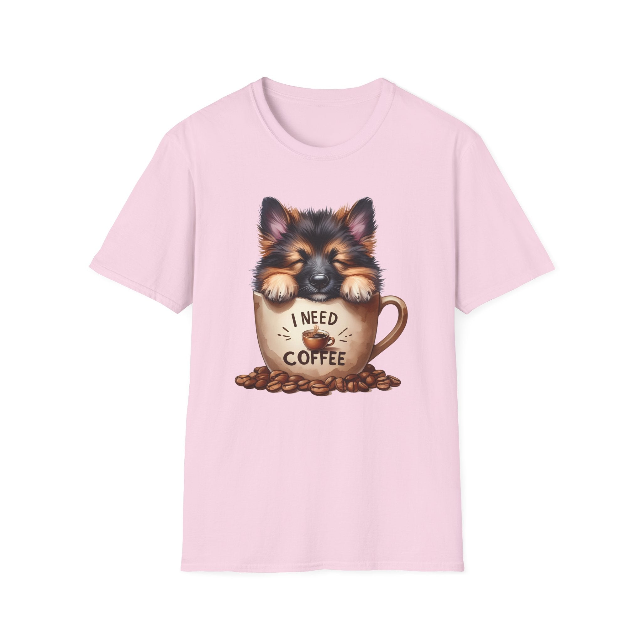 German Shepherd Puppy I Need Coffee T-Shirt | Cute Dog Coffee Design