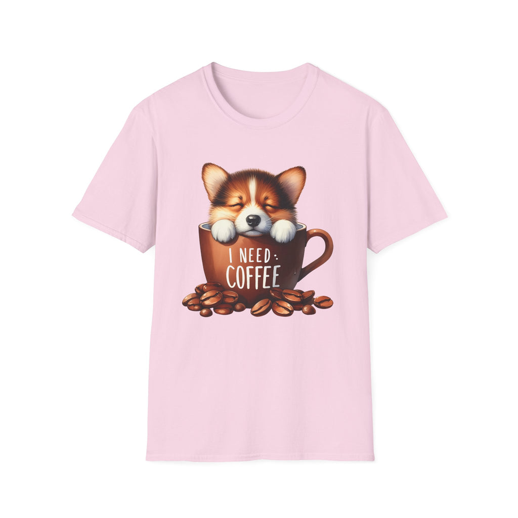 Sleeping Puppy in Coffee Cup T-Shirt | I Need Coffee, Cute Corgi Mug