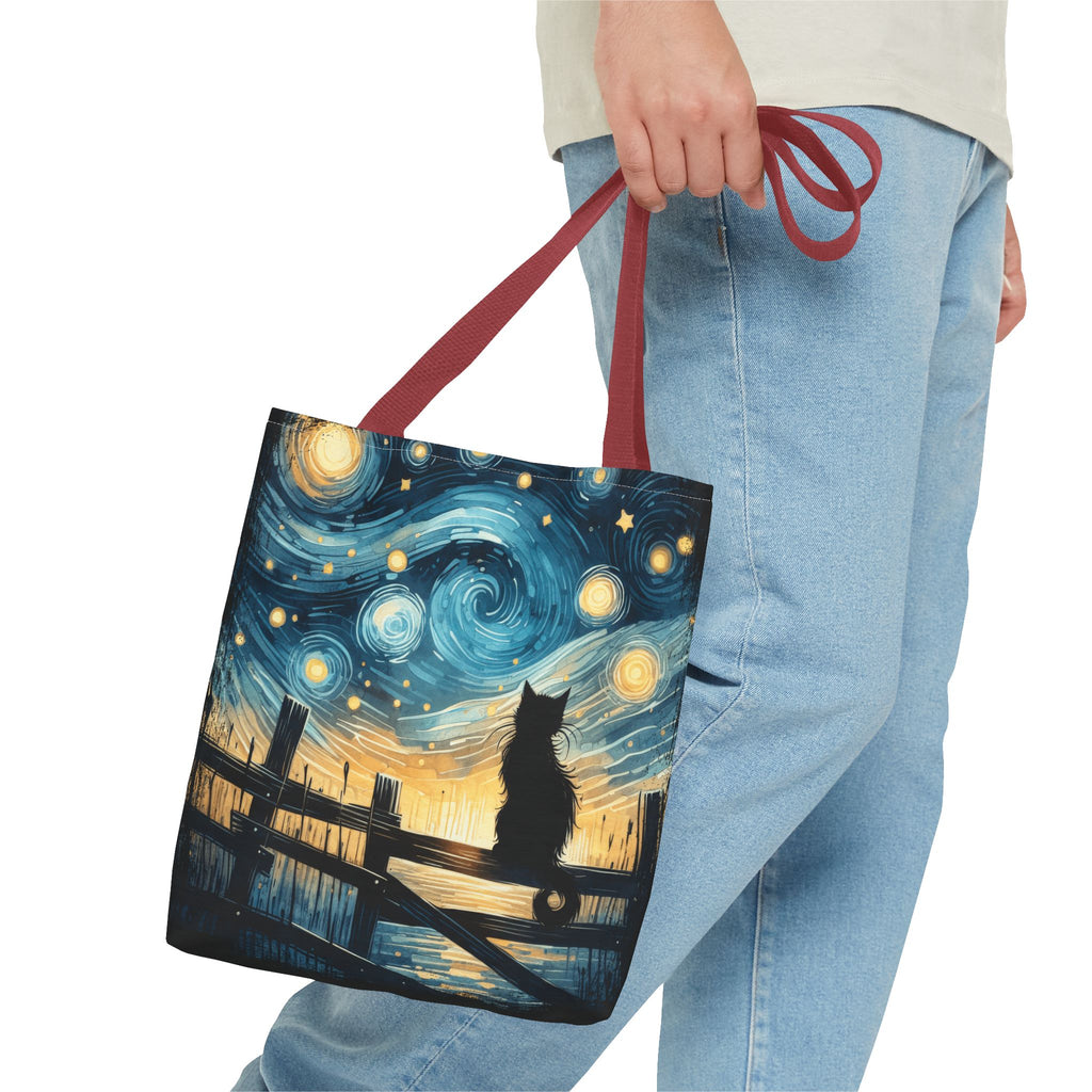 Starry Night Cat Tote | Van Gogh Inspired Swirling Sky Bag