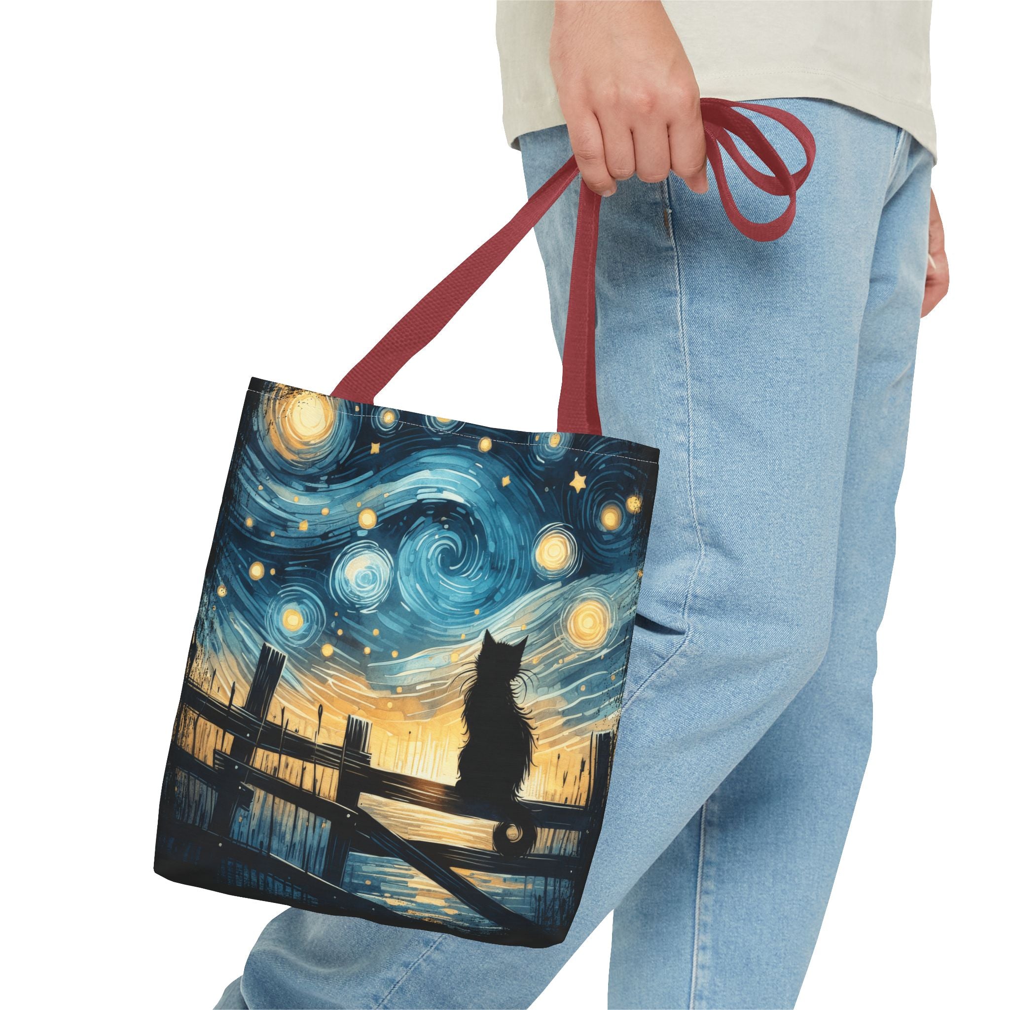 Starry Night Cat Tote | Van Gogh Inspired Swirling Sky Bag