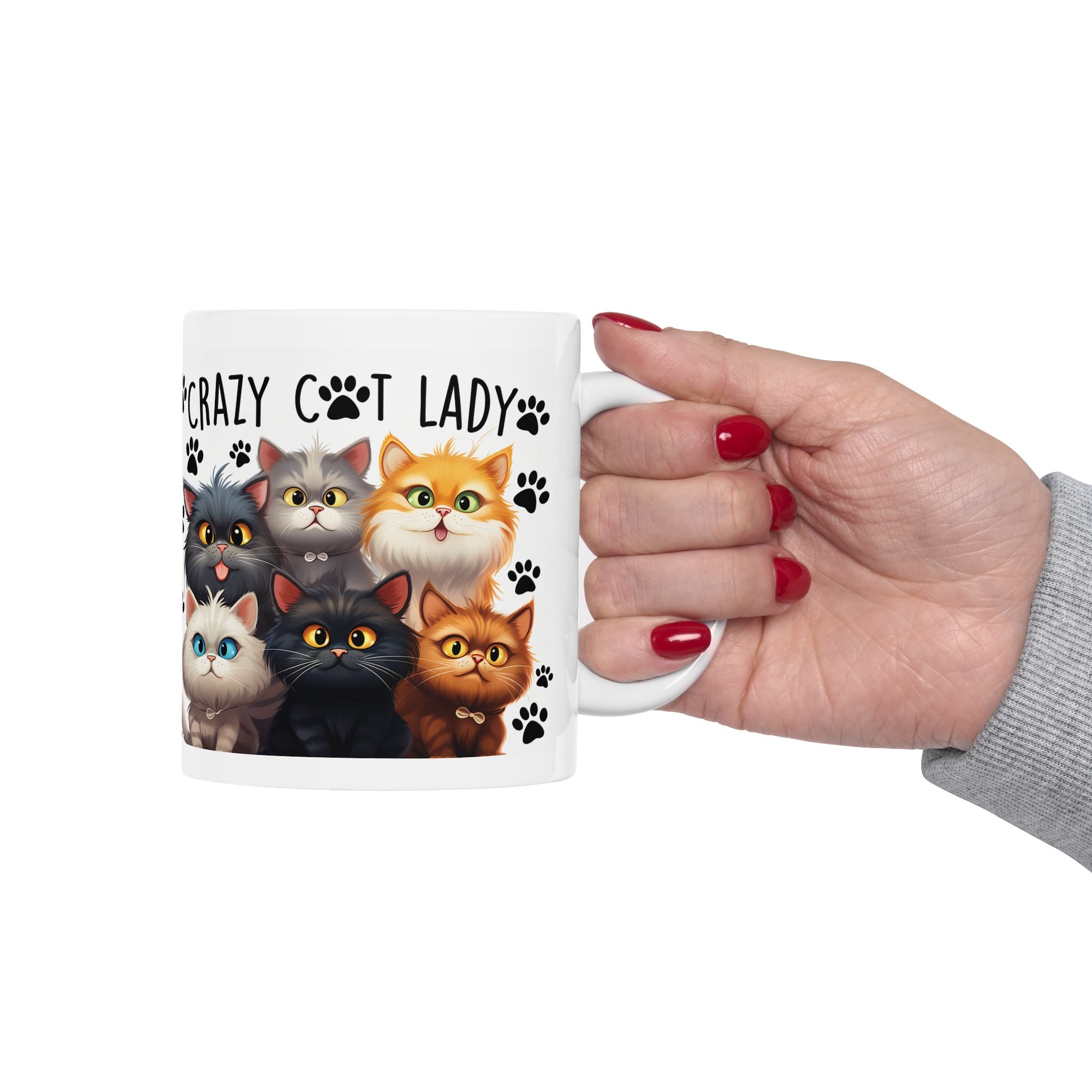 Crazy Cat Lady Cats mug | Cute cartoon kittens paw prints ceramic mug