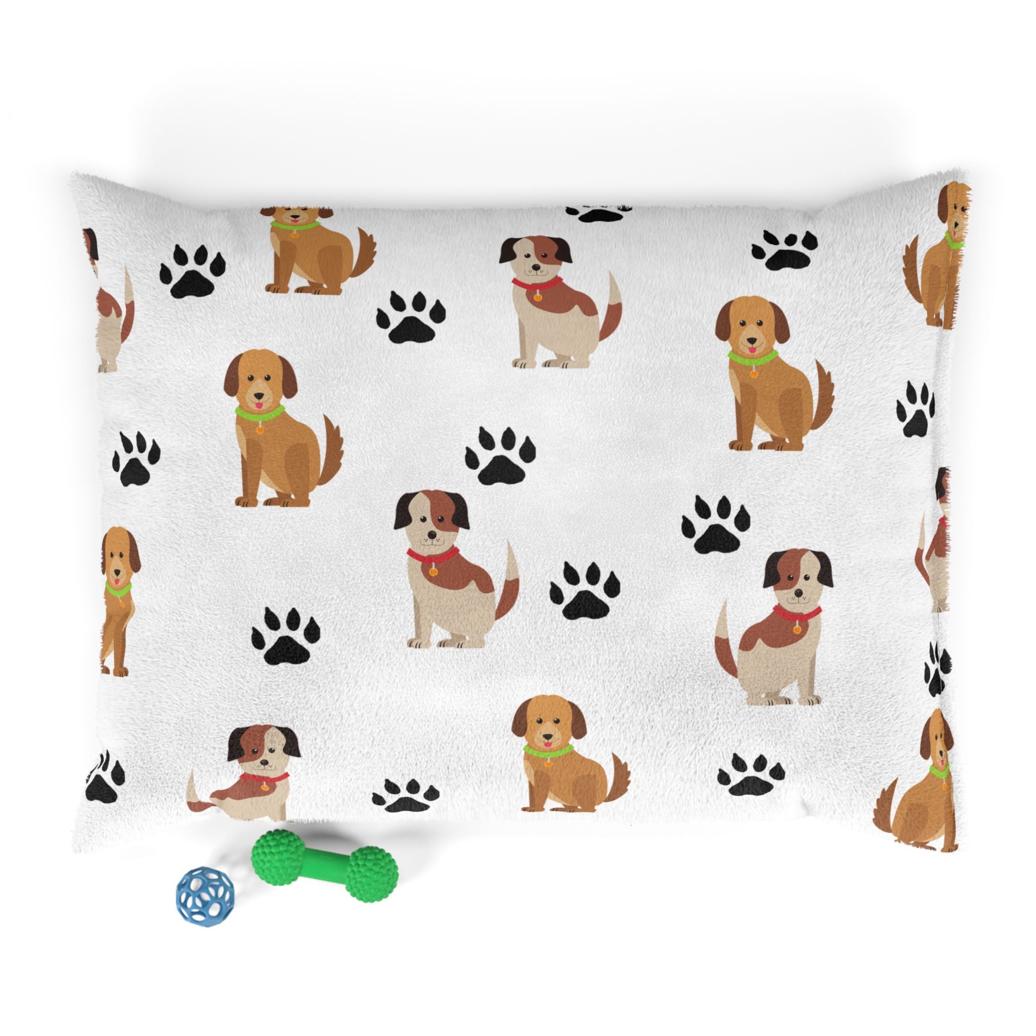 Cute Puppy Pattern Pet Bed | Dog Paw Print Design, Plush Rectangular Cushion