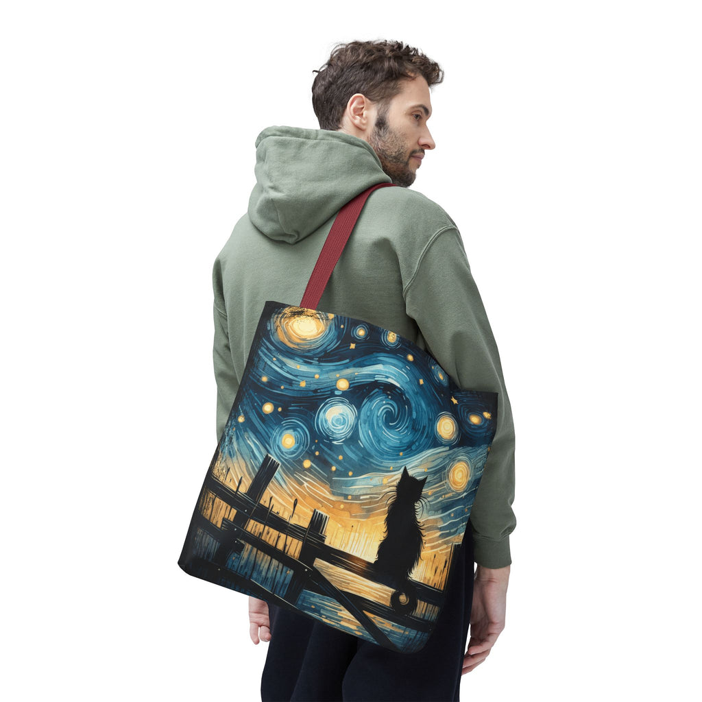 Starry Night Cat Tote | Van Gogh Inspired Swirling Sky Bag