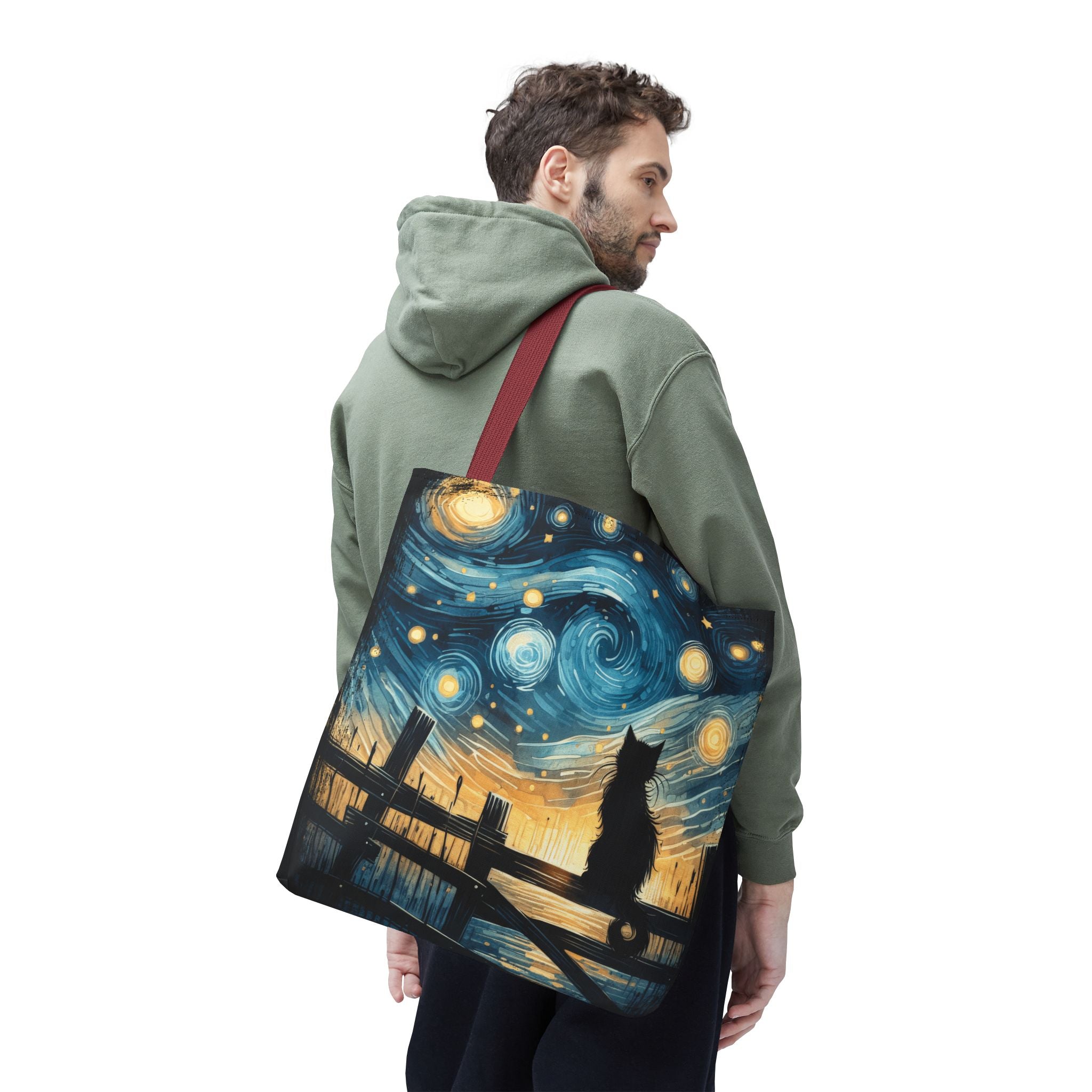 Starry Night Cat Tote | Van Gogh Inspired Swirling Sky Bag