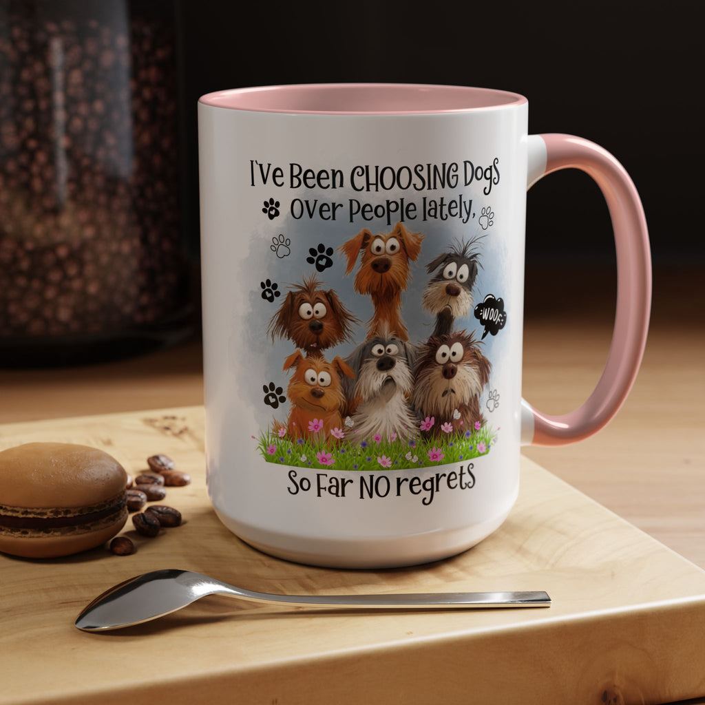Choosing Dogs Over People Mug | Funny Cute Cartoon Dogs, 11oz 15oz Accent Coffee Mug