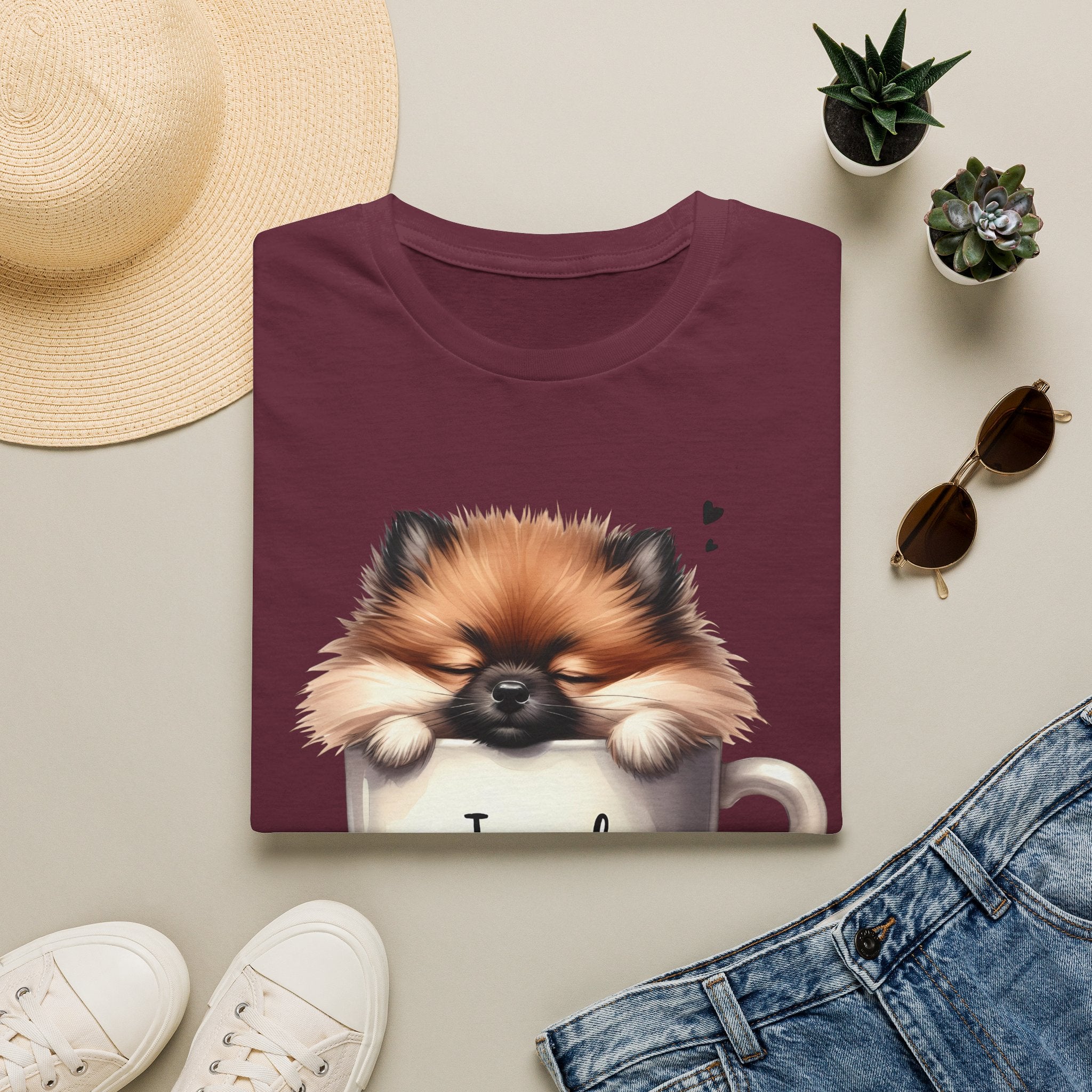Cute Pomeranian in Coffee Mug T-Shirt | I Need Coffee, Dog Coffee Tee