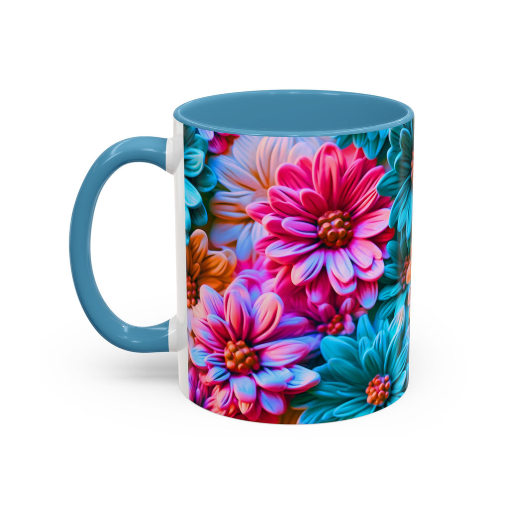 Vibrant Dahlia Floral Accent Mug | 11oz 15oz Ceramic Coffee Mug