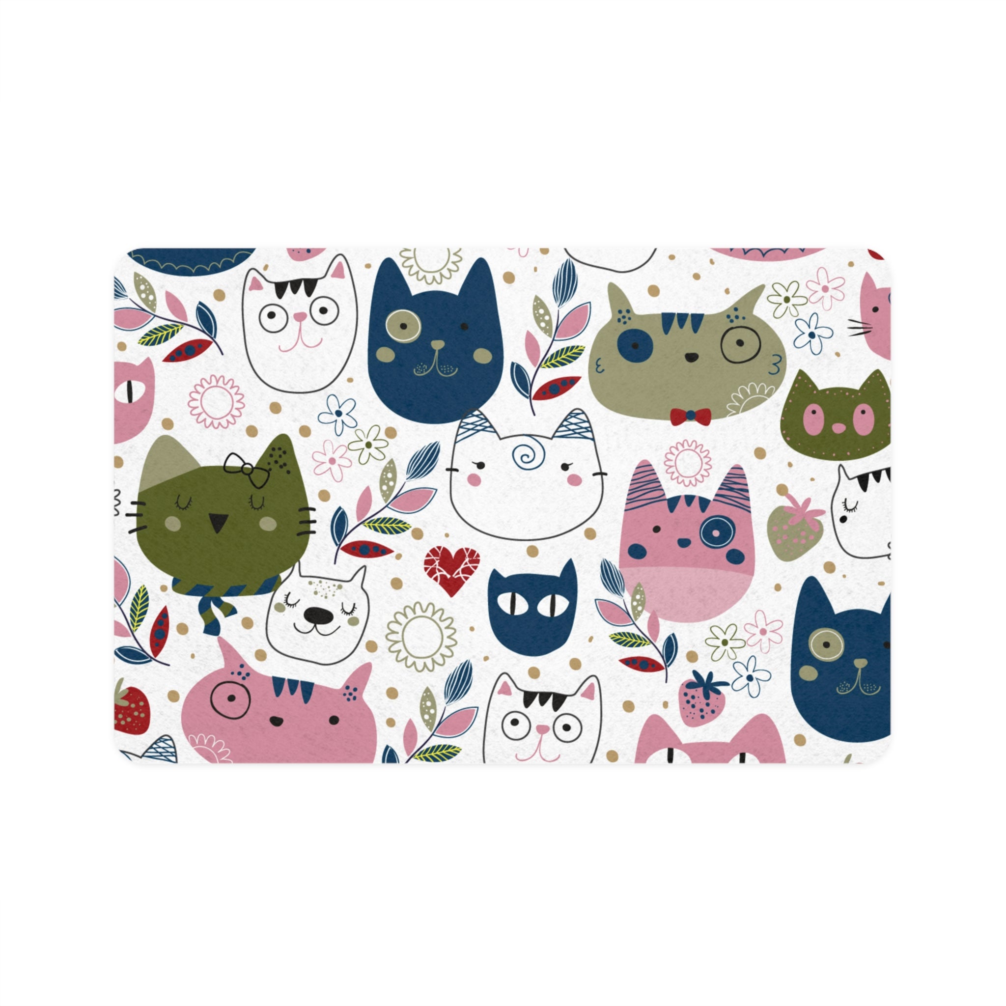 Cute Cat Faces Pattern Pet Food Mat | Cat Feeding Placemat 12x18