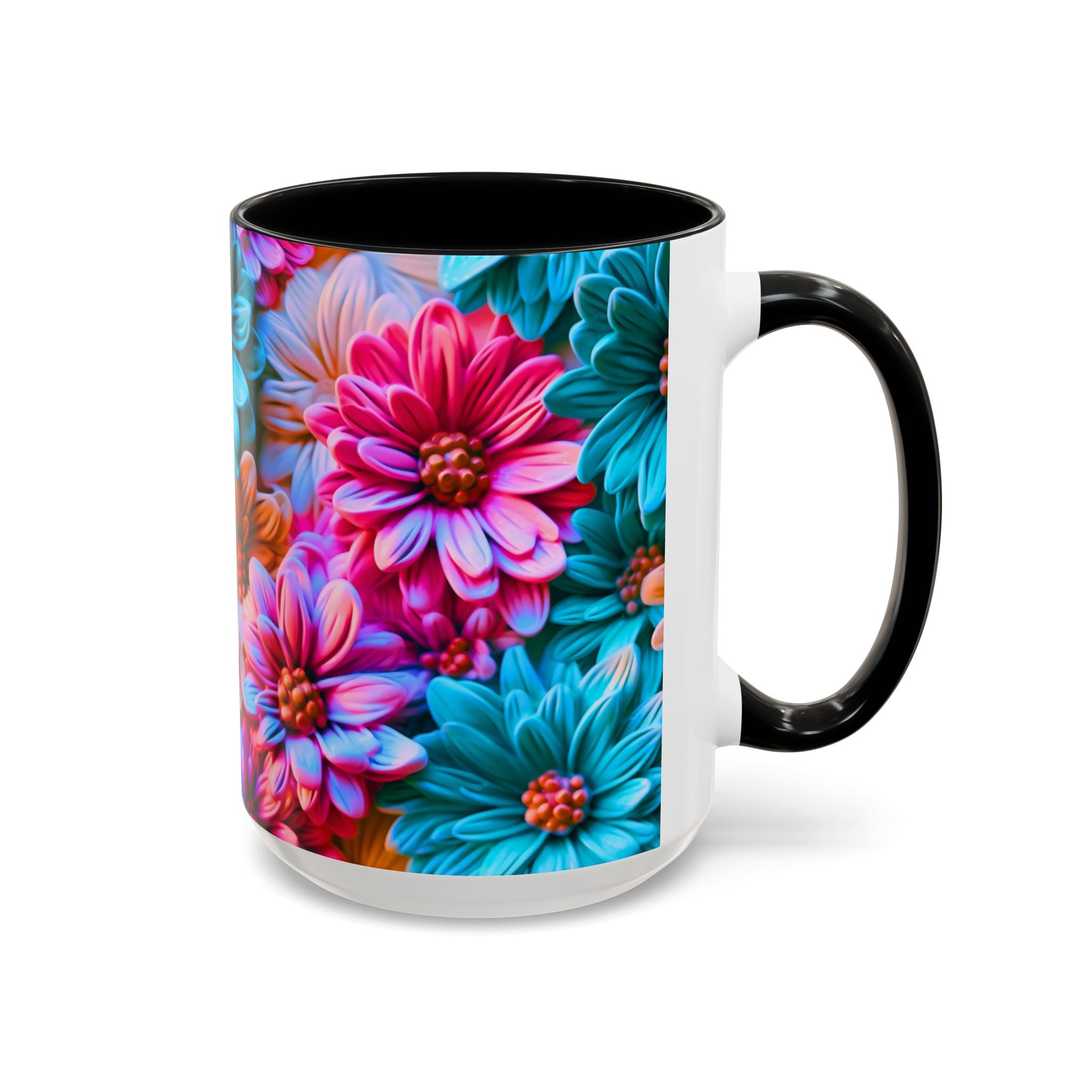 Vibrant Dahlia Floral Accent Mug | 11oz 15oz Ceramic Coffee Mug