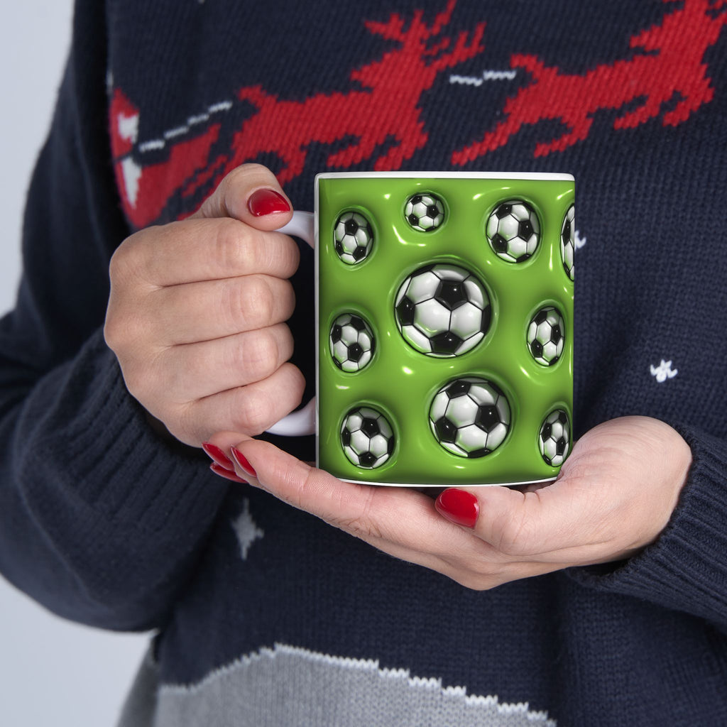 Soccer Ball Pattern Mug | Green Football Design, Ceramic Coffee Cup