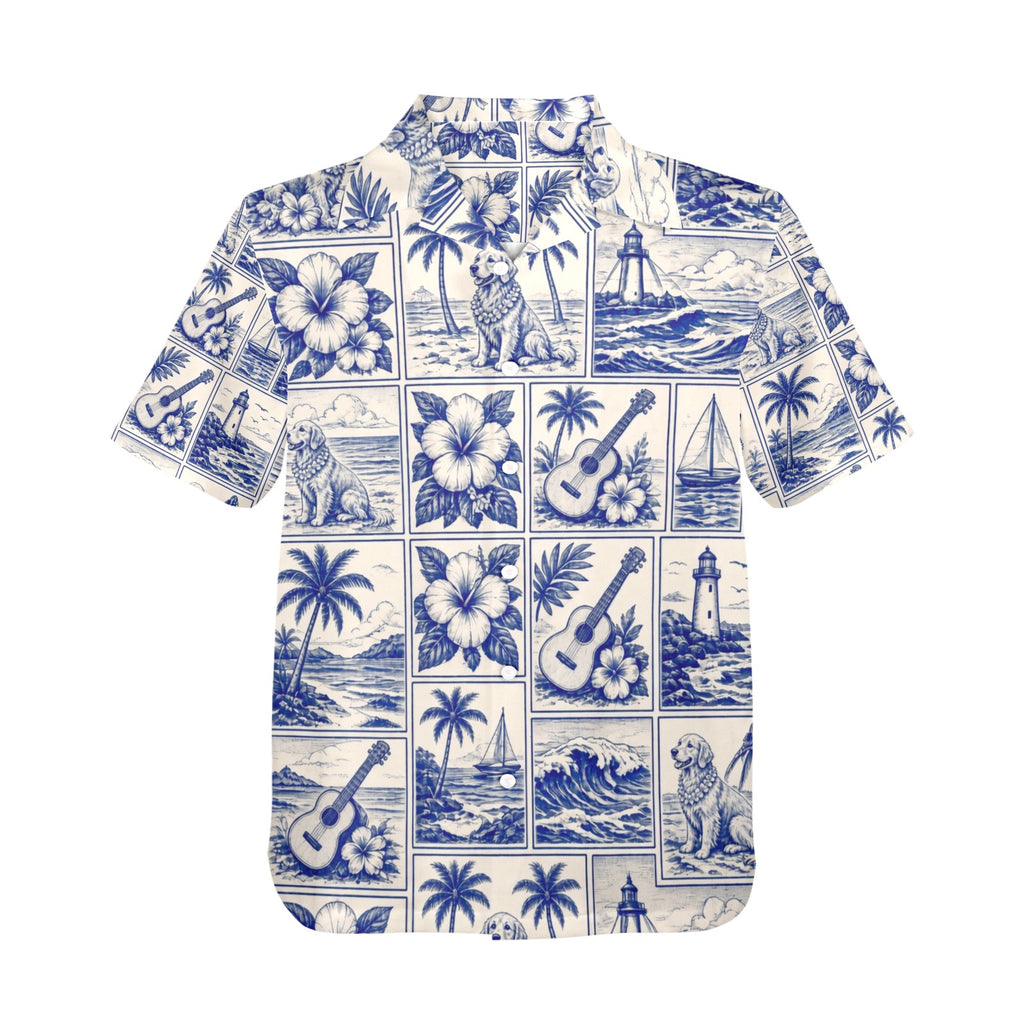 Golden Retriever Dog Style Surf Men's All Over Print Hawaiian Shirt Made In USA Ships to USA Only