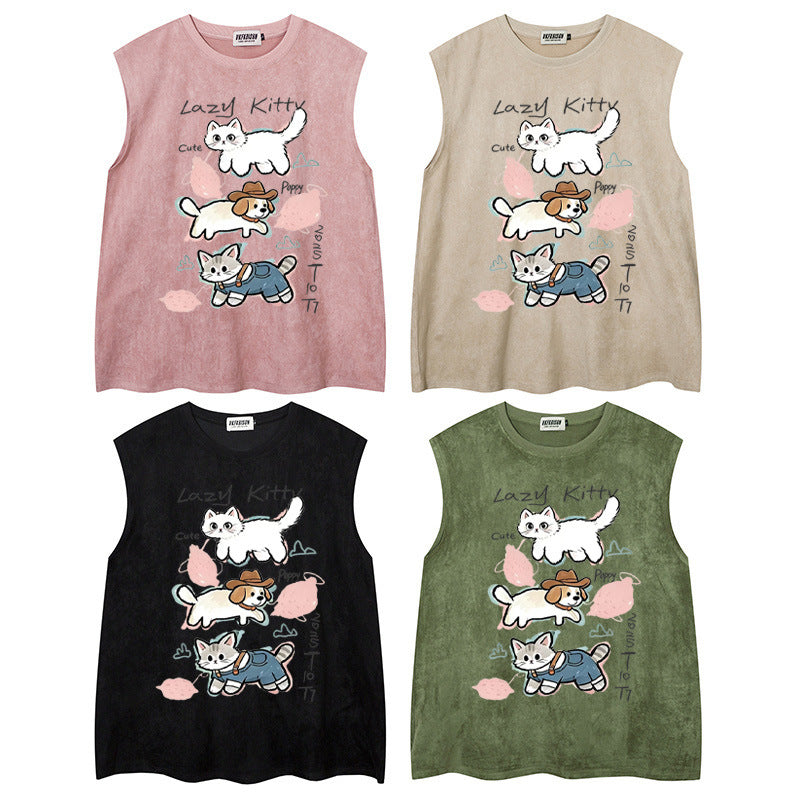 Stacked cat and dog printed vest