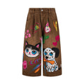 Hand drawn cat and dog graffiti jeans