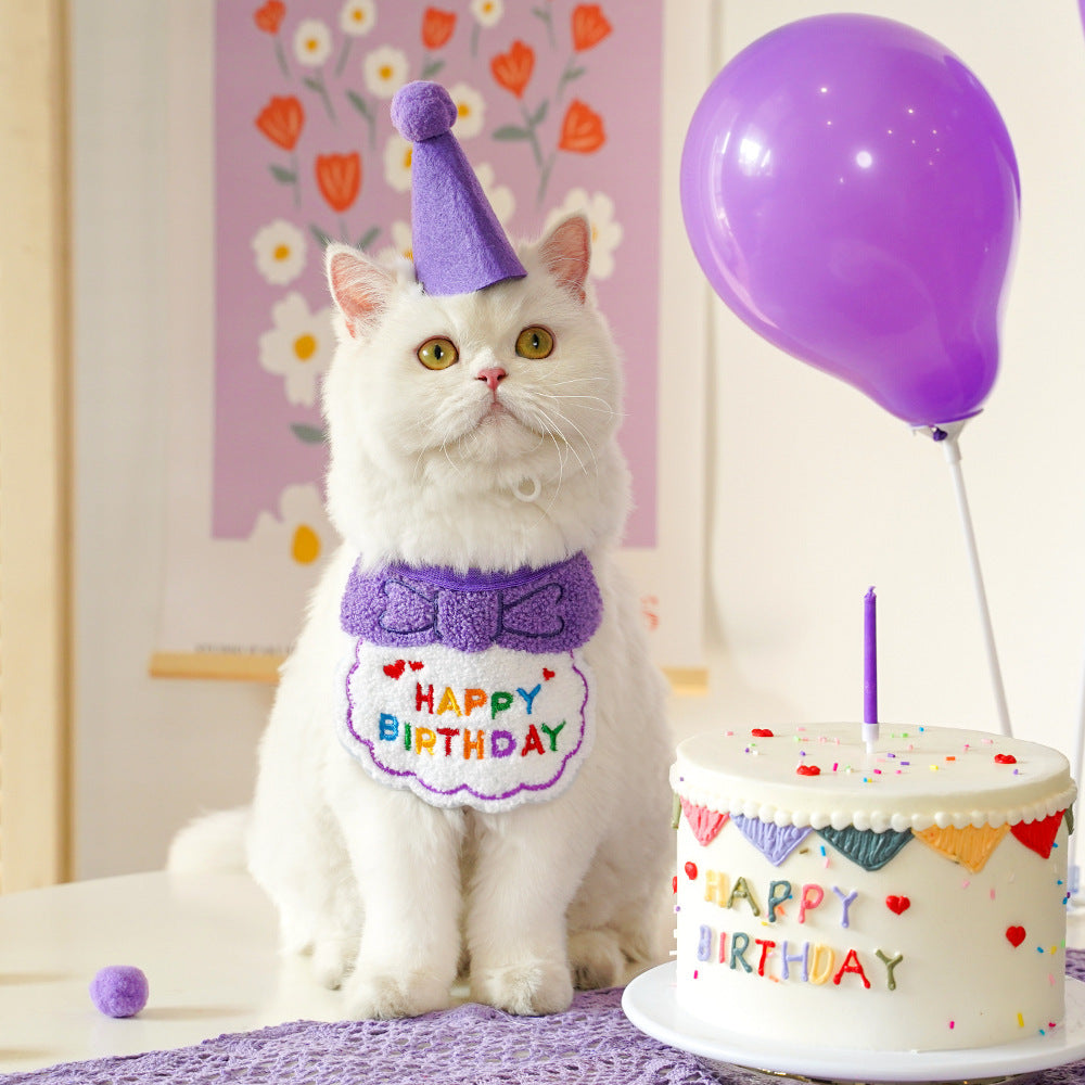 Pet birthday drool scarf cat bib scarf dog cat hat