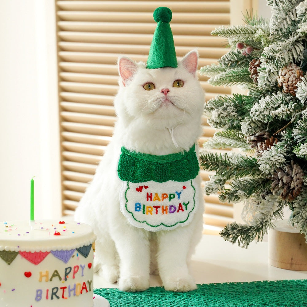 Pet birthday drool scarf cat bib scarf dog cat hat