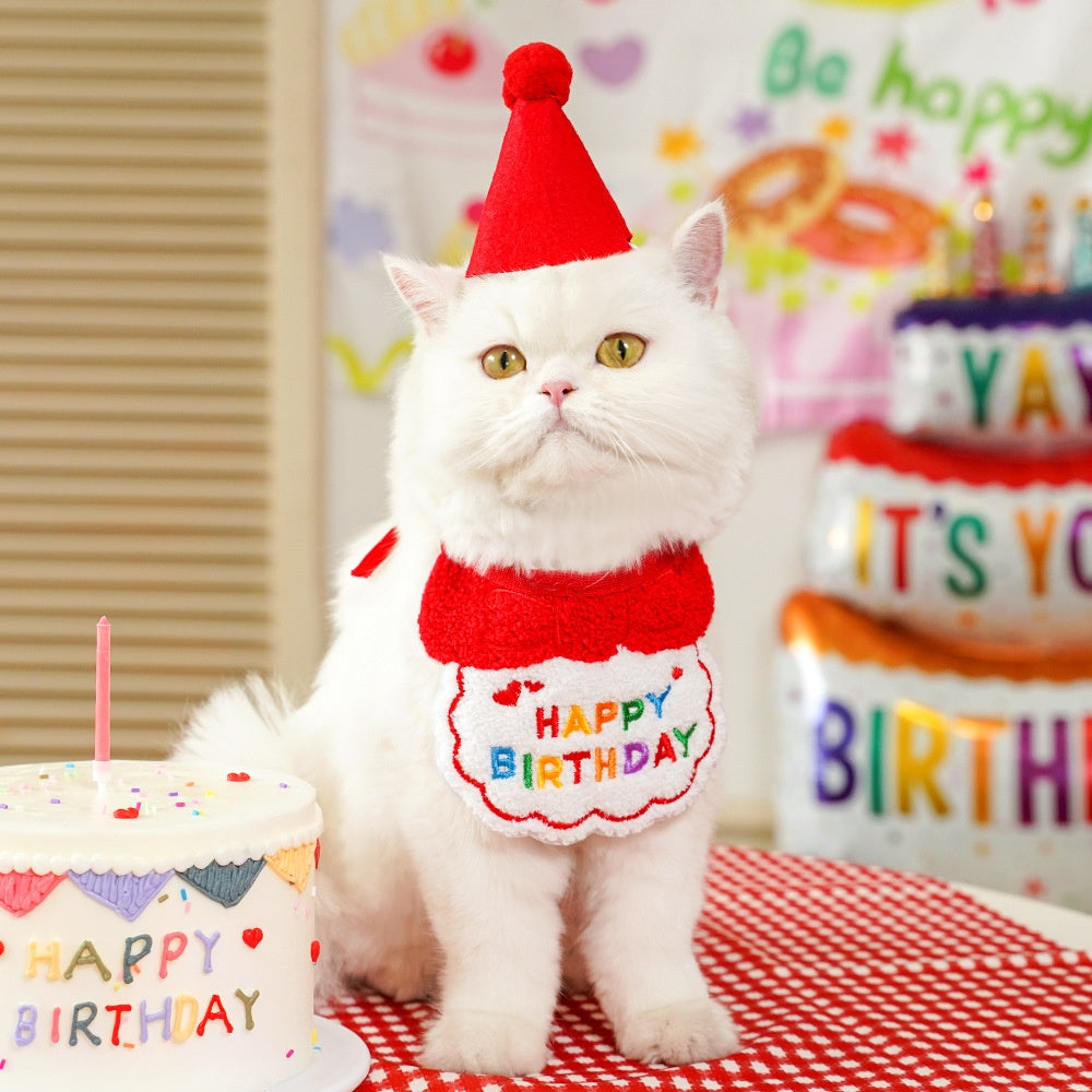 Pet birthday drool scarf cat bib scarf dog cat hat