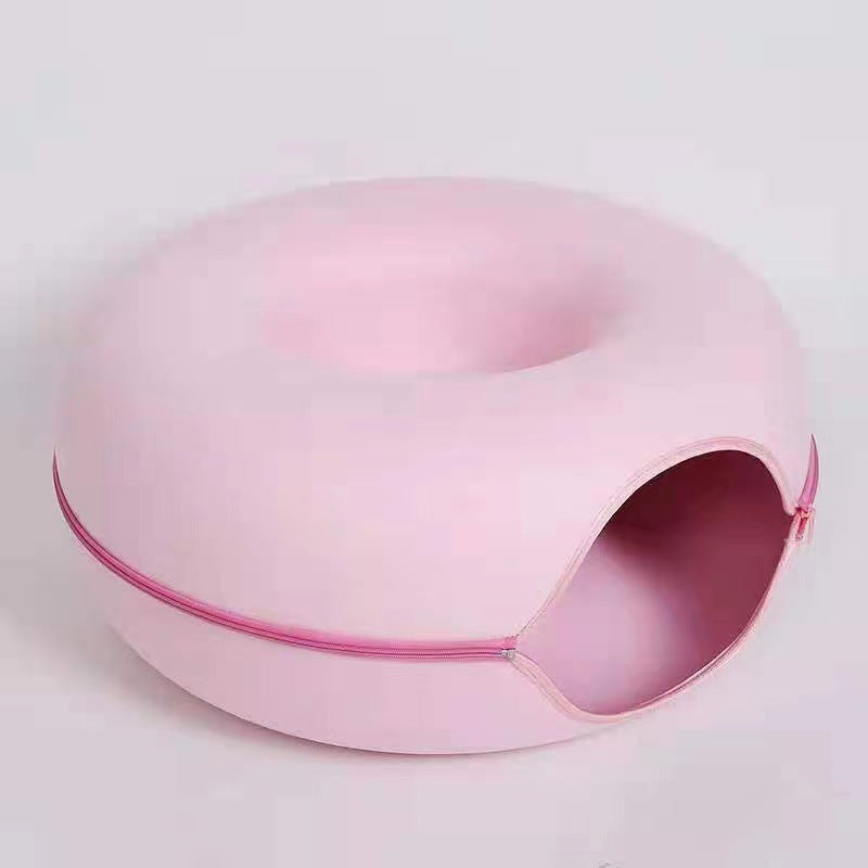 Felt Donut Cat Bed with Zipper Cat Tunnel and Cat Toy Double-Layer Pet Bed for Cats