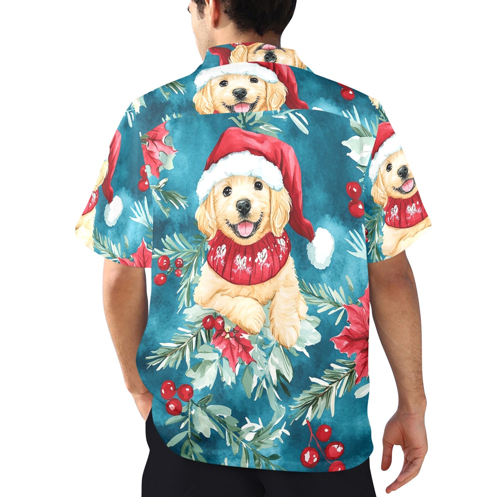 Men's All Over Print Puppy Dog Christmas Shirt Made In USA