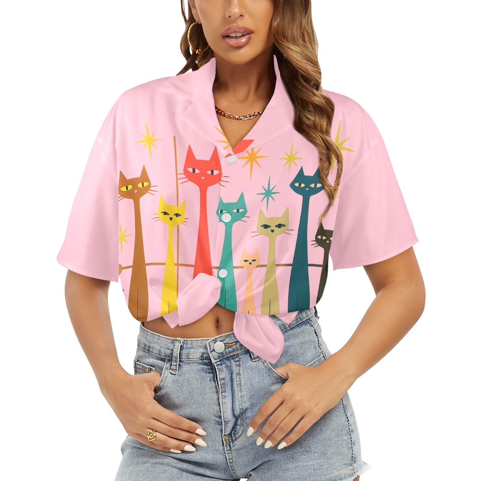 Retro Kats 1950s 1960s  Women's All Over Print Shirt （Made in USA - Ships to USA Only）Free Shipping