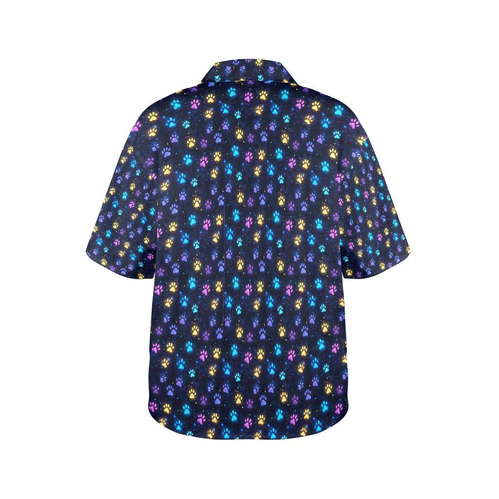 Neon Paw Prints Women's All Over Print Hawaiian Shirt （Made in USA) Free Shipping
