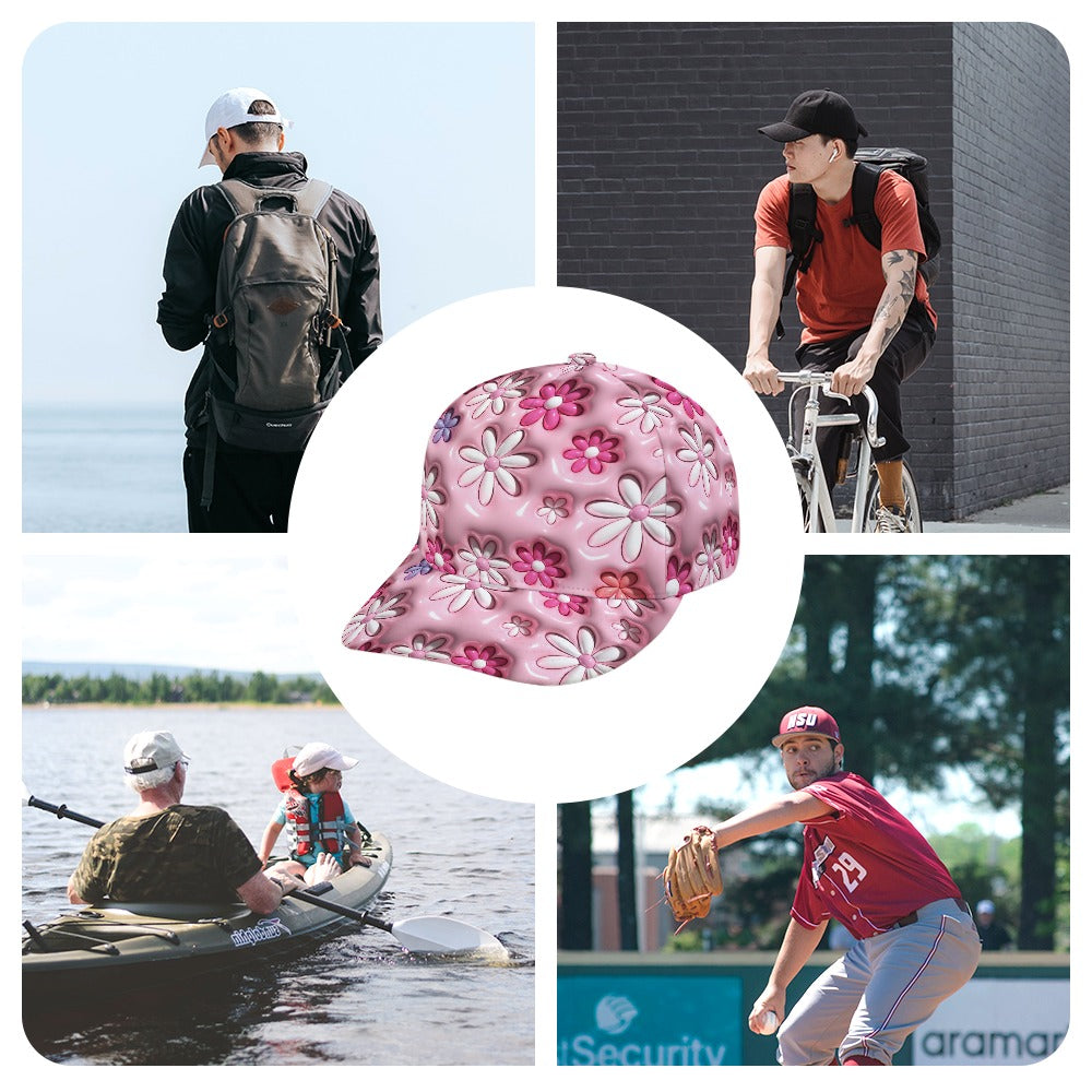 Pink Flowers Inflated Floral 3D Design Sublimation Cap