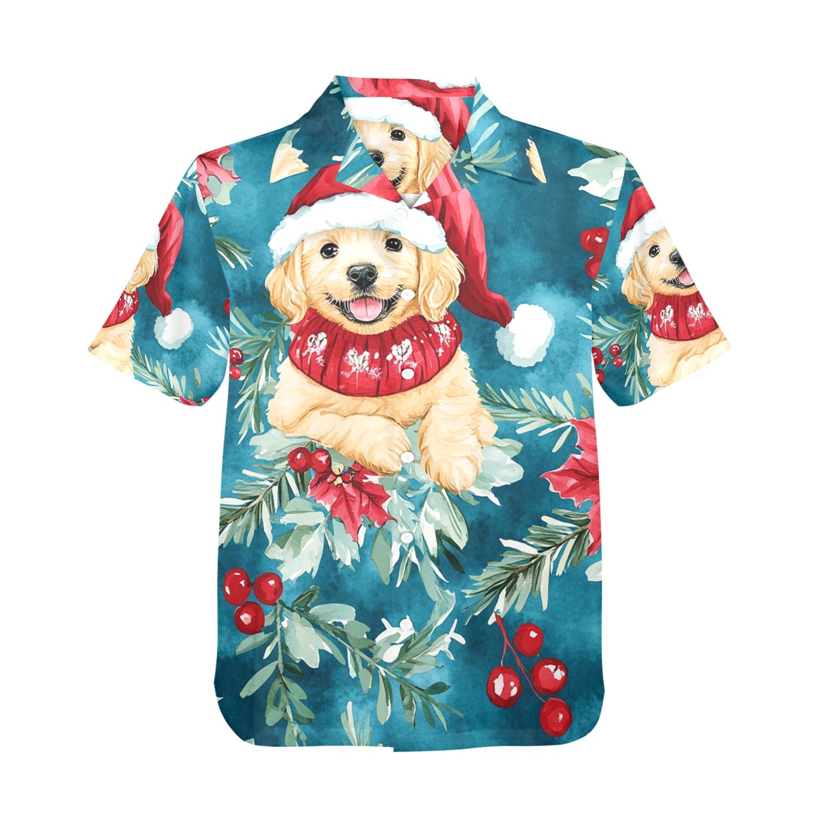 Men's All Over Print Puppy Dog Christmas Shirt Made In USA