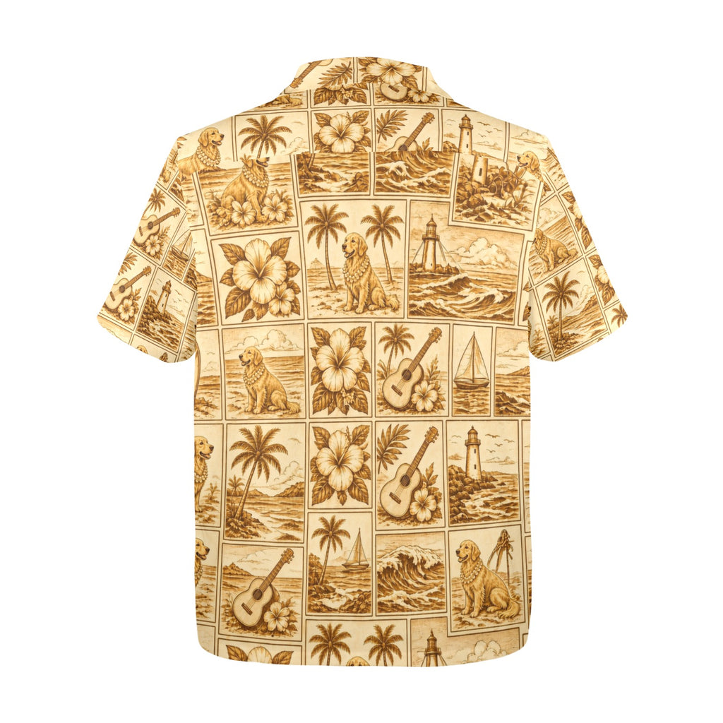 Golden Retriever Dog Style Surf Men's All Over Print Hawaiian Shirt Made In USA Ships to USA Only