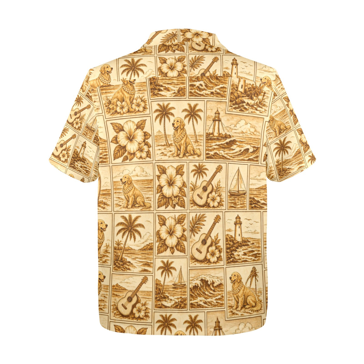 Golden Retriever Dog Style Surf Men's All Over Print Hawaiian Shirt Made In USA Ships to USA Only