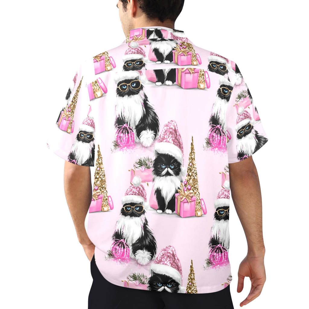Men's All Over Print Christmas Cats Shirt Made In USA