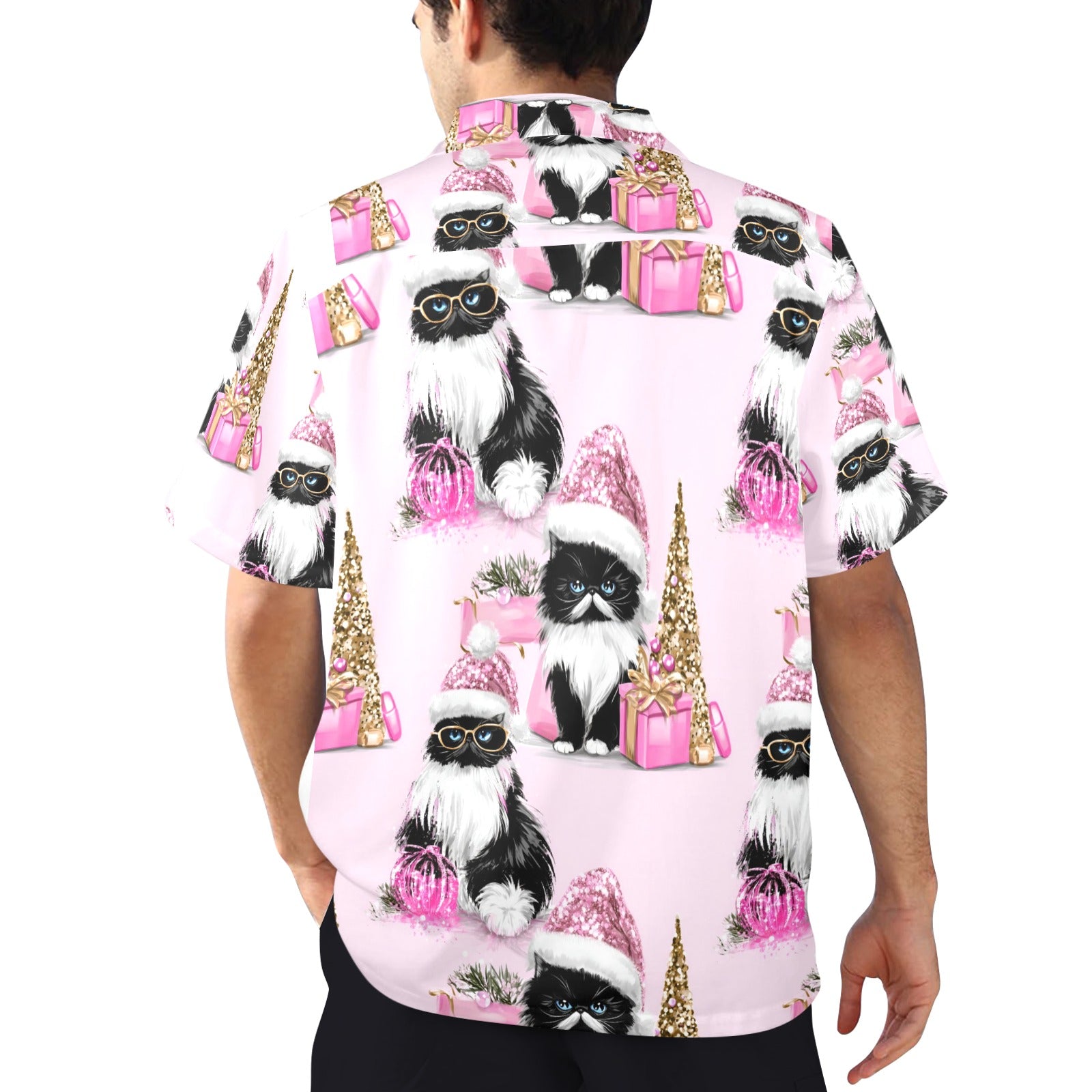 Men's All Over Print Christmas Cats Shirt Made In USA
