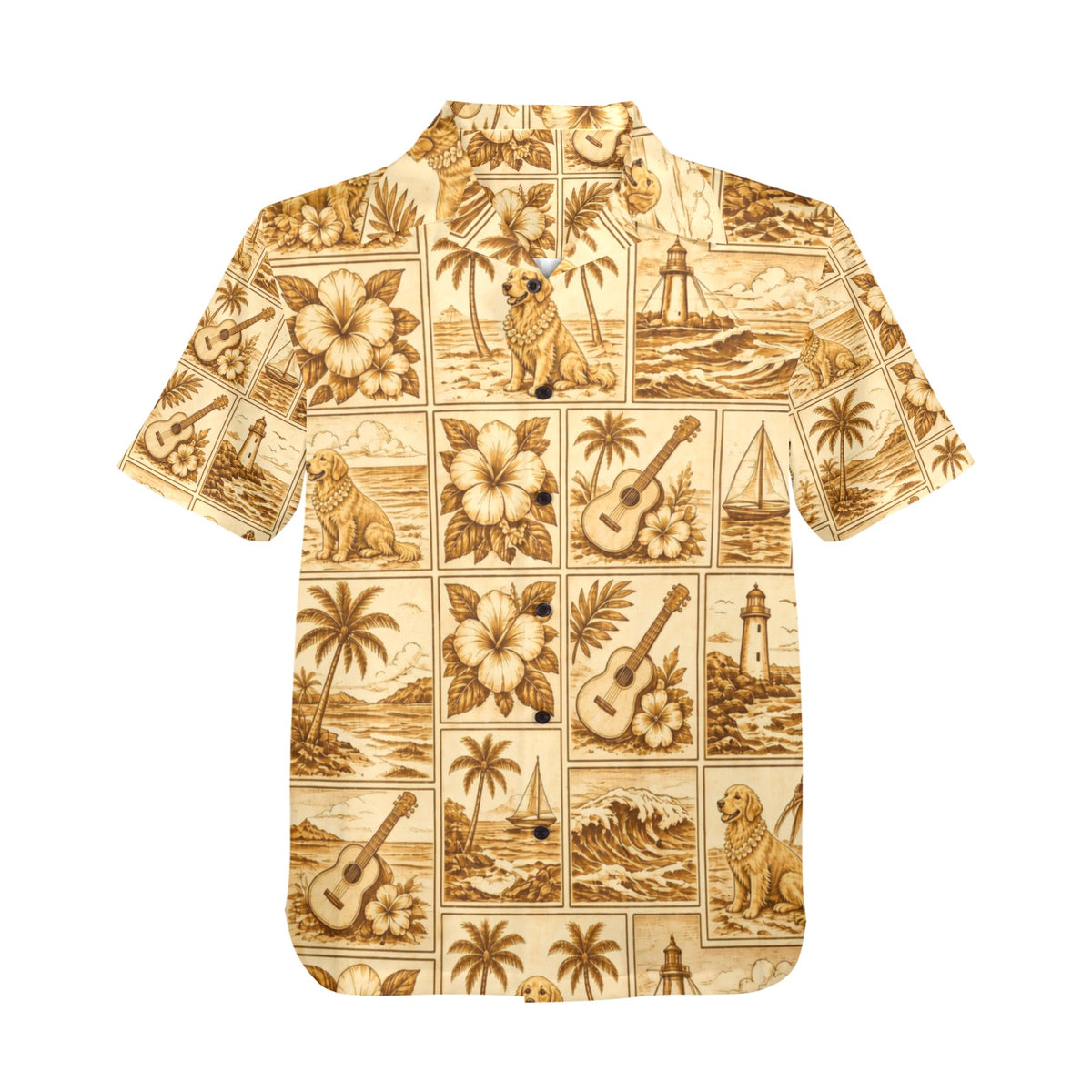 Golden Retriever Dog Style Surf Men's All Over Print Hawaiian Shirt Made In USA Ships to USA Only