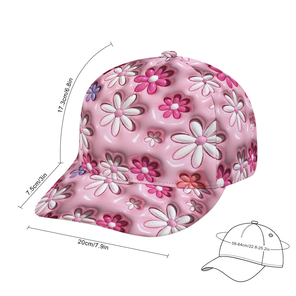 Pink Flowers Inflated Floral 3D Design Sublimation Cap