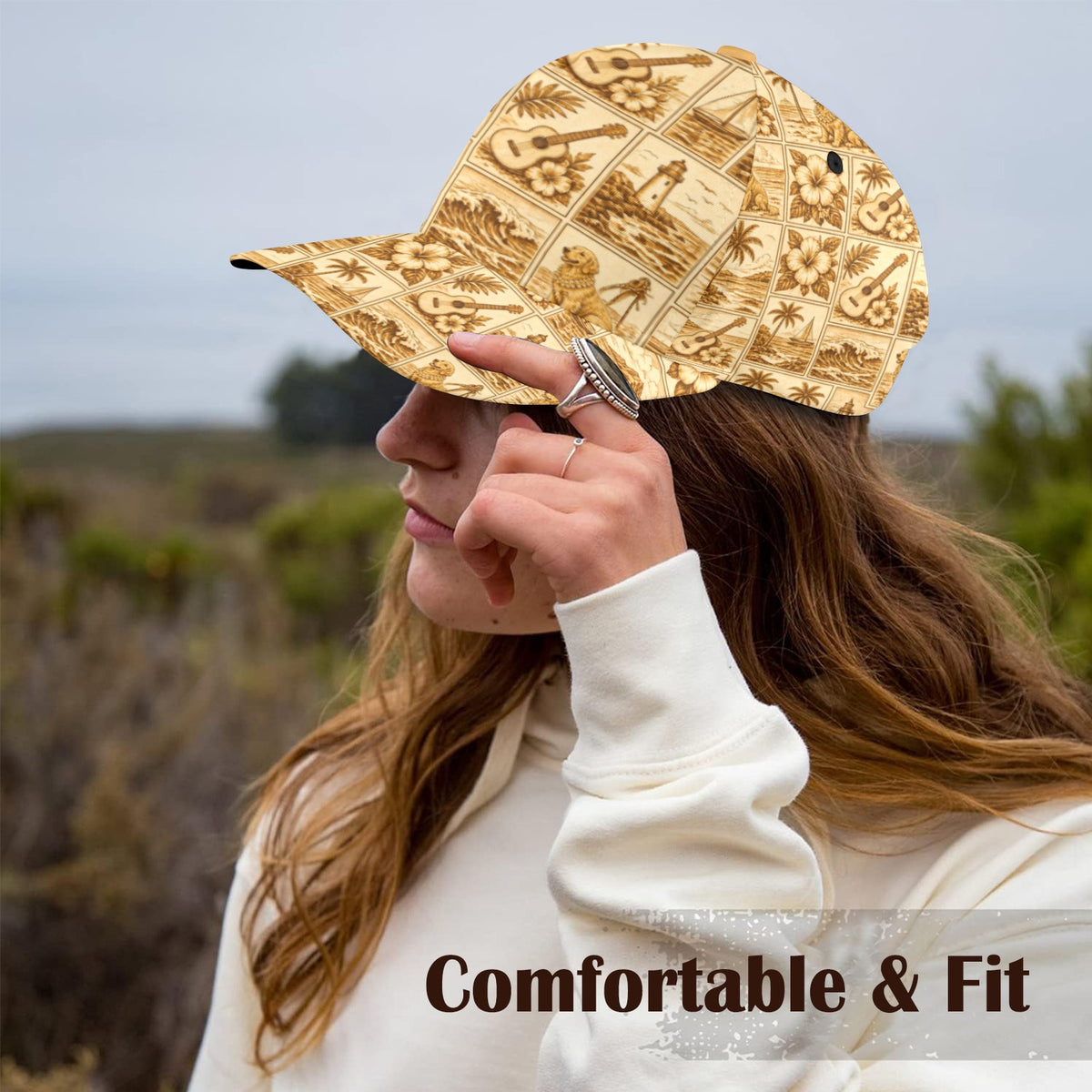 Golden Retriever Surf Style All Over Print Snapback Mom Dad Cap – 7-Panel Chino Cotton Twill Hat