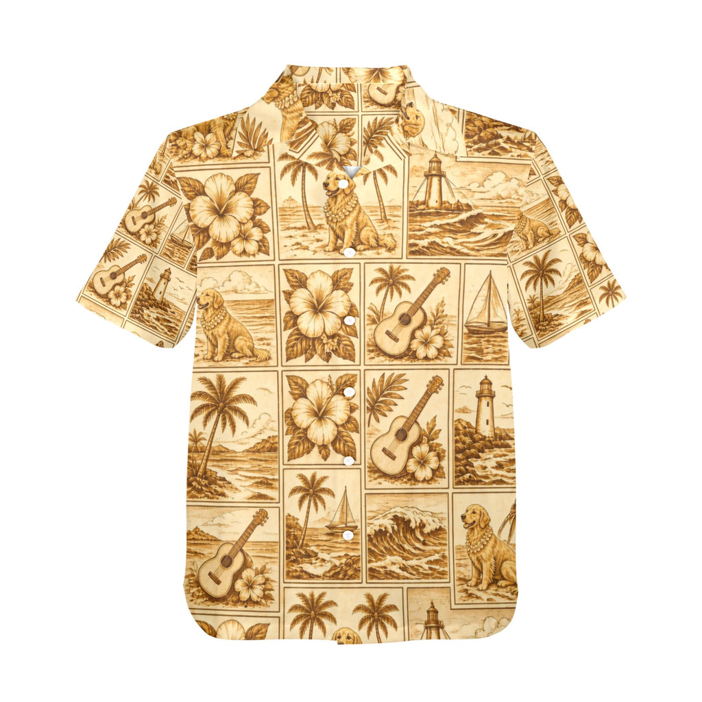 Golden Retriever Dog Style Surf Men's All Over Print Hawaiian Shirt Made In USA Ships to USA Only