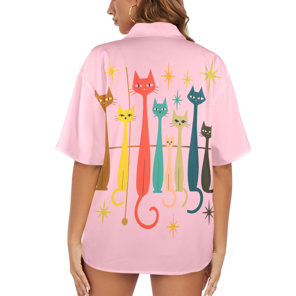 Retro Kats 1950s 1960s  Women's All Over Print Shirt （Made in USA - Ships to USA Only）Free Shipping