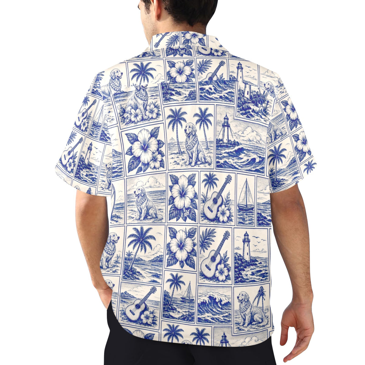Golden Retriever Dog Style Surf Men's All Over Print Hawaiian Shirt Made In USA Ships to USA Only